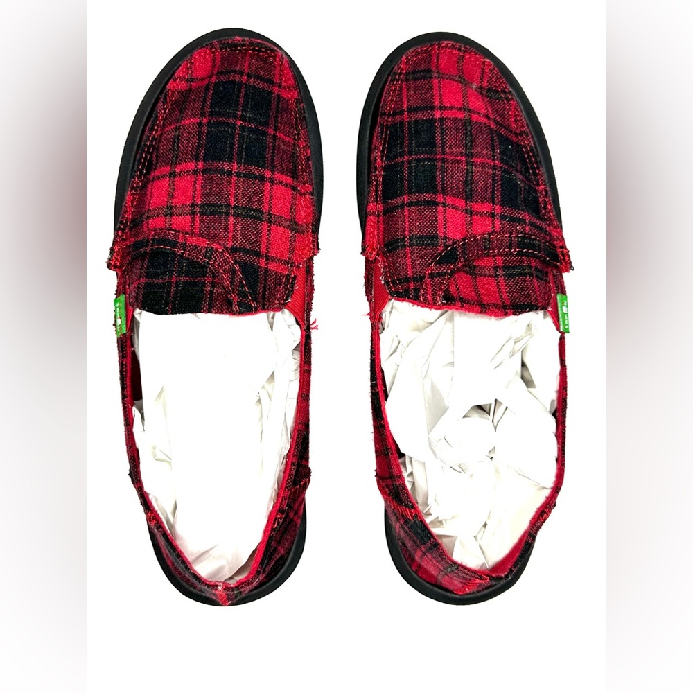 Sanuk Pick Pocket Plaid Red Vest Loafers 9